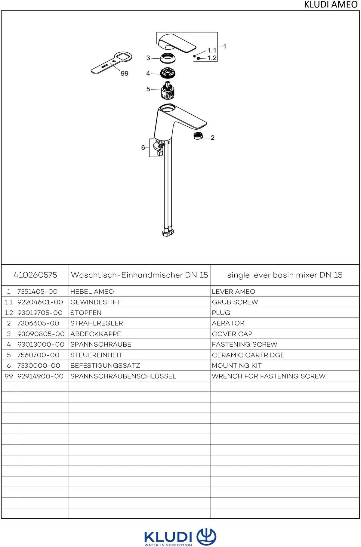 KLUDI AMEO Waschtisch-Einhandhebelmischer XL DN 15 mit Temperaturbegrenzung – Chrom