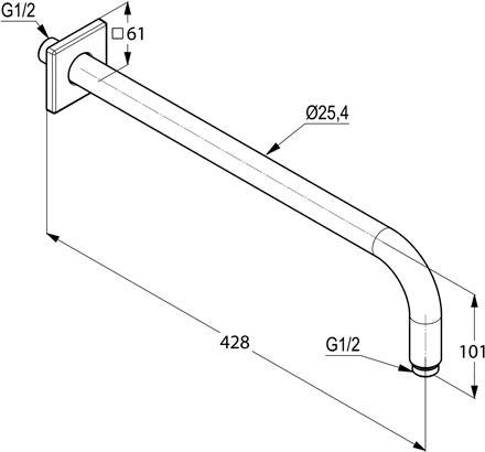 KLUDI A-QA Wand-Brausearm 250 mm eckige Rosette Chrom – starr für Tellerkopfbrause