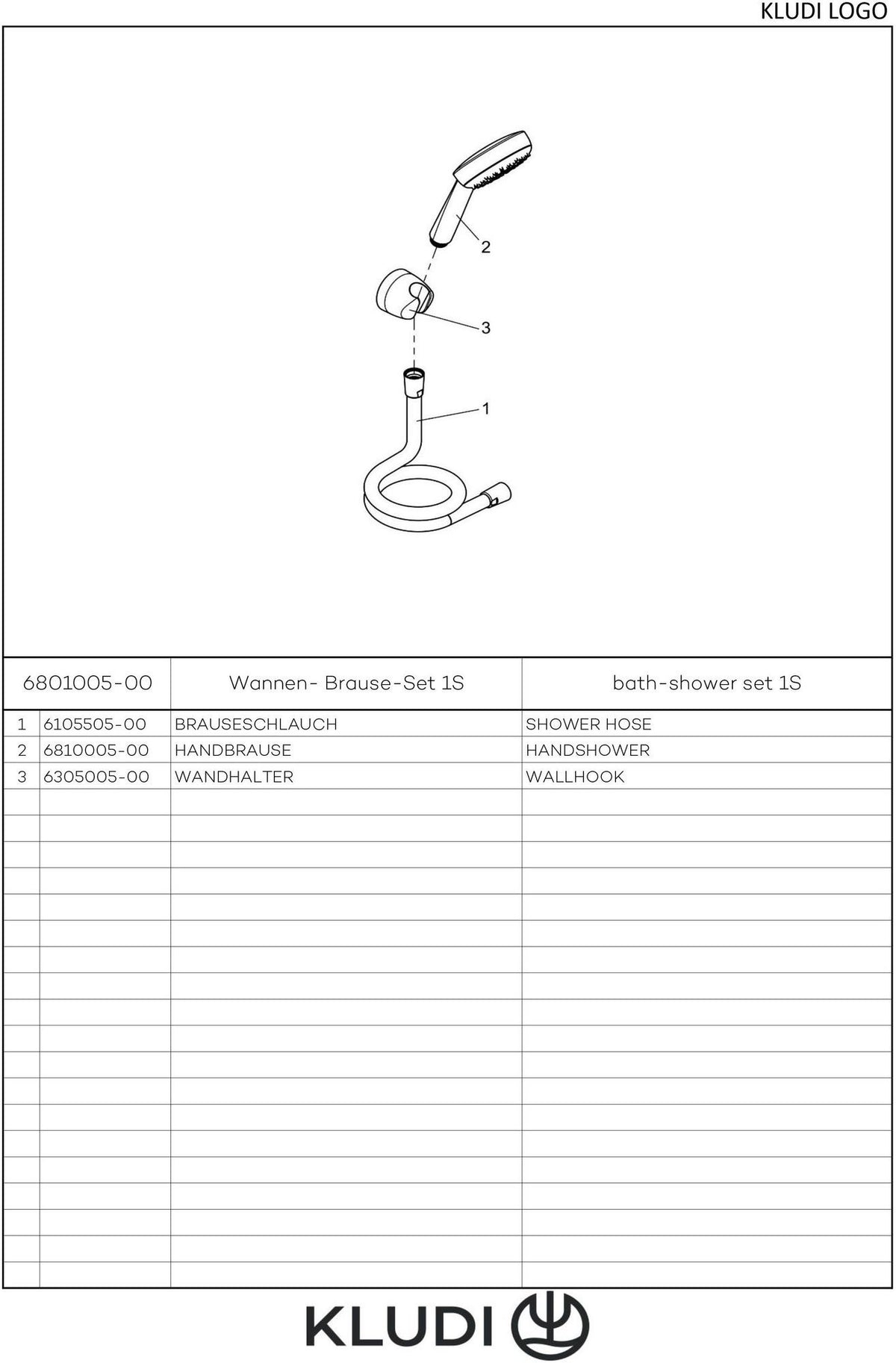 KLUDI LOGO 1S Wannen-Brause-Set mit Schlauch chrom – Antikalksystem, 1250 mm