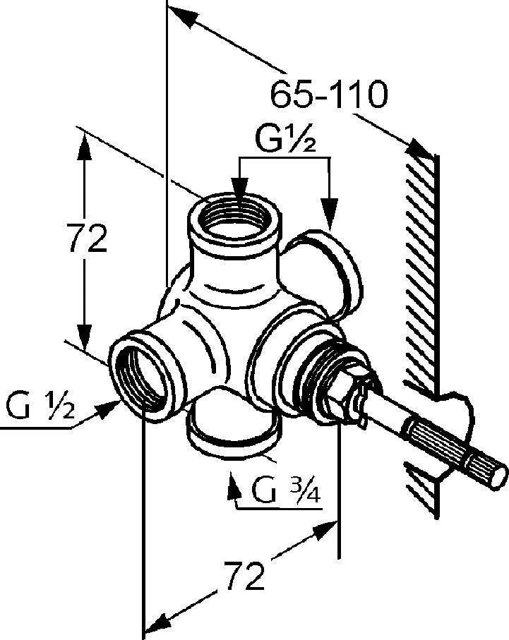 KLUDI Zwei-Wege-Umstellung Rohbau-Set als Drehventil 540 Grad neutral, DN 15/20, Messing, STANDARD