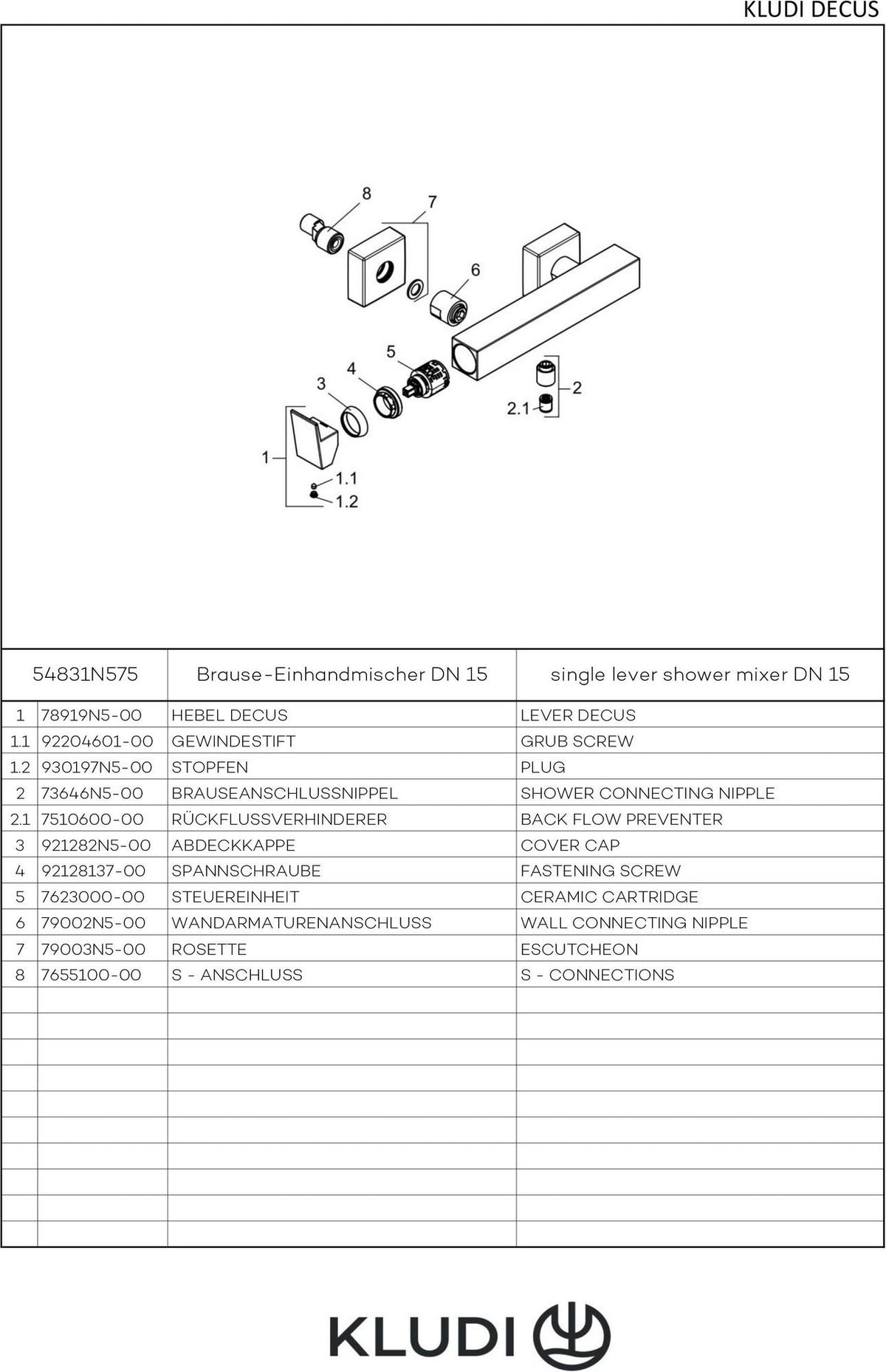 KLUDI DECUS Brause-Einhandmischer eigensicher mattschwarz – Wandmontage, Keramik-Kartusche