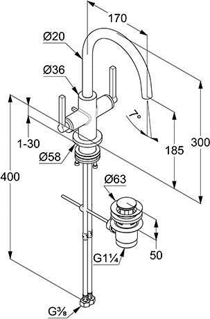 KLUDI NOVA FONTE Waschtischarmatur PURISTIC Einlochmontage chrom – 2-Griff, schwenkbar