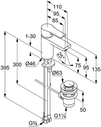 KLUDI ZENTA SL Waschtisch-Einhandmischer DN 15 – Niederdruck, 75 mm, mit Ablaufgarnitur, chrom