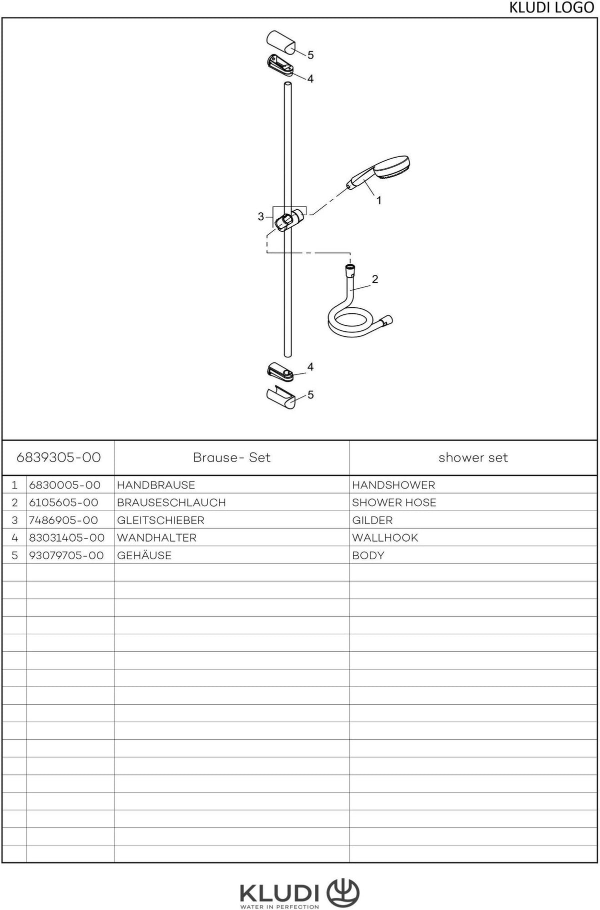 KLUDI LOGO 3S Brause-Set mit Wandstange 600 mm und 3 Strahlarten in Chrom