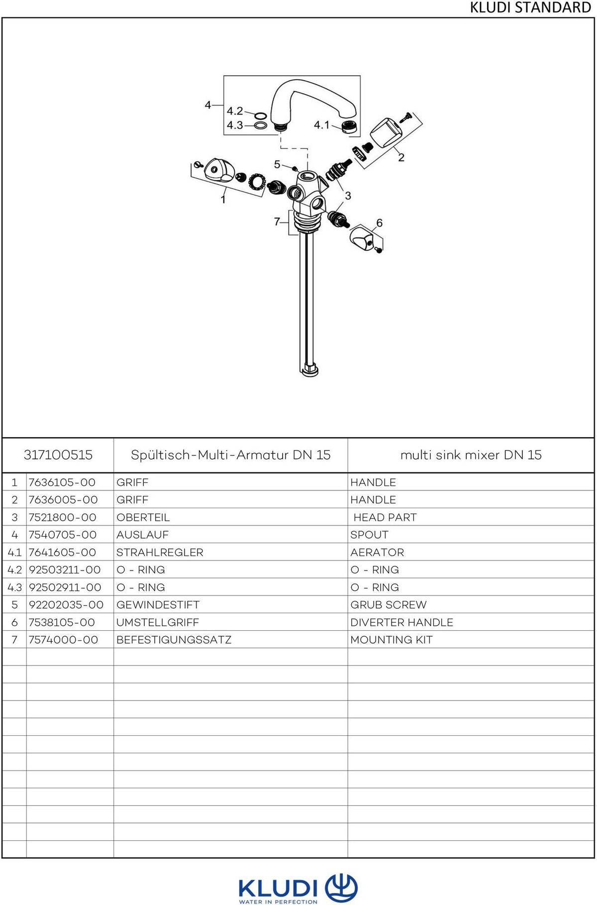 KLUDI STANDARD Spültisch-Multi-Armatur mit 200 mm Auslauf, chrom – inkl. Geräteanschlussventil