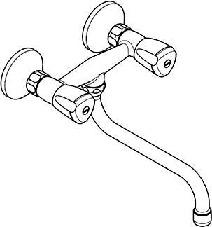KLUDI STANDARD Spültisch-Wandarmatur DN 15 mit 250 mm Ausladung, Terralux-Griff, Chrom