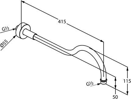 KLUDI 1926 Brausearm chrom 415 mm – Wandmontage mit Rosette