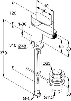 KLUDI PURE & SOLID Bidet-Einhandhebelmischer mit Metallablaufgarnitur, chrom – 1-Loch-Montage
