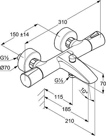 KLUDI ZENTA SL Thermostat-Wannenfüll- und Brausearmatur DN 15 chrom – Wandmontage, automatische Umstellung