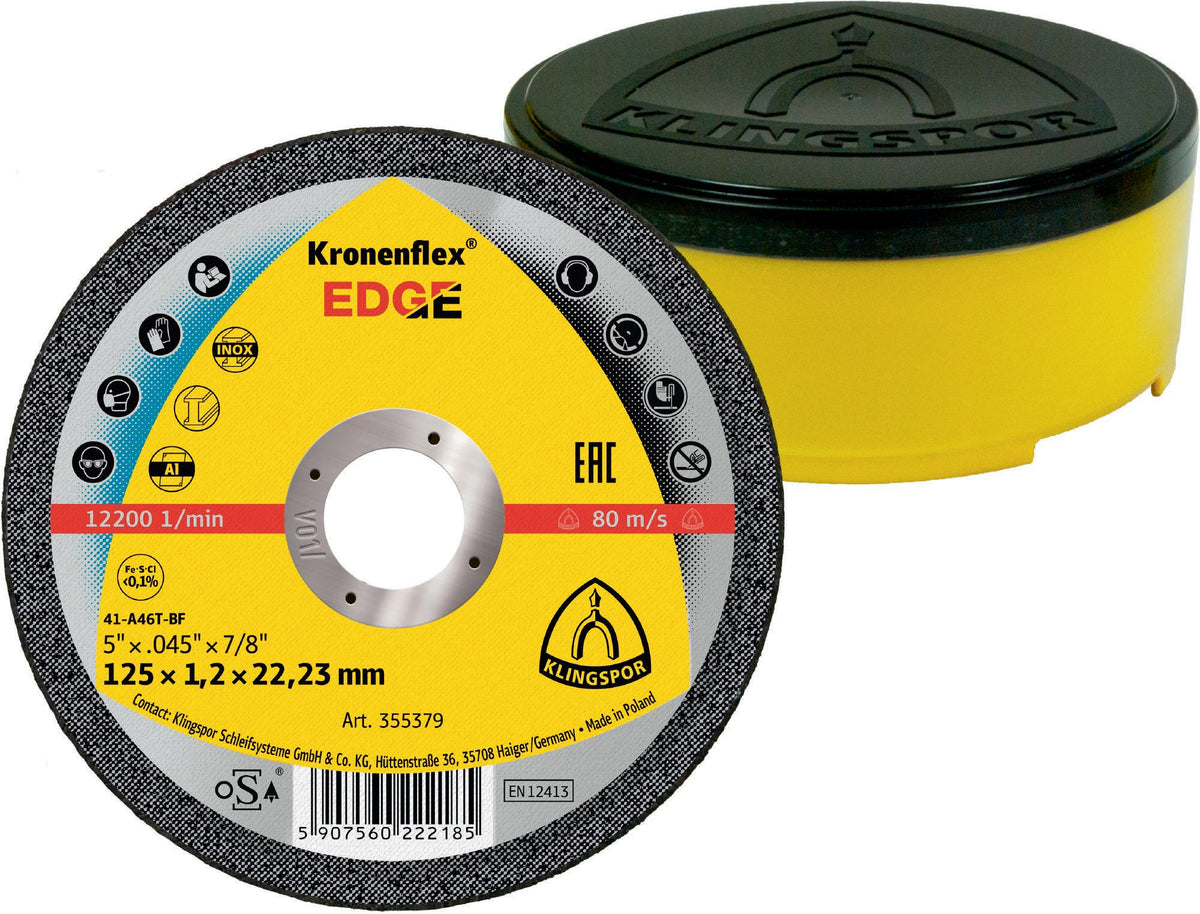 KLINGSPOR Trennscheibe EDGE D125 x 1,2 mm INOX gerade Bohrung 22,23 mm – 25 Stück