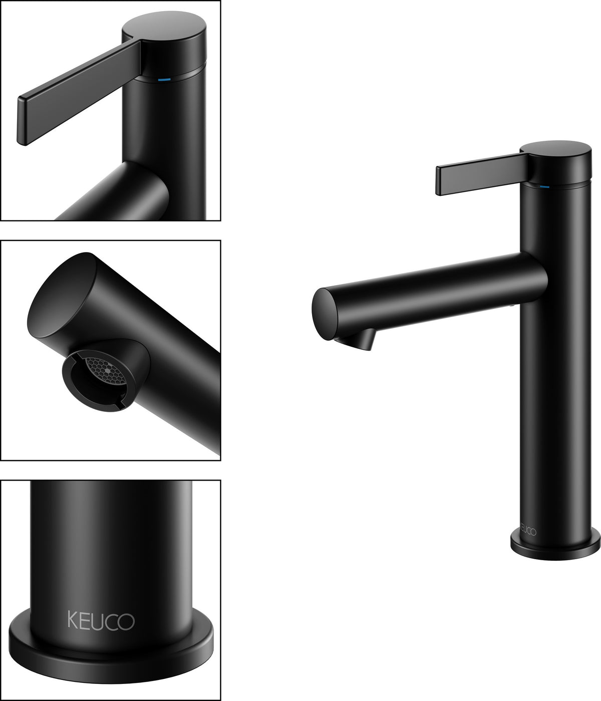 KEUCO IXMO Einhebel-Waschtischmischer 130 Flat, Rosette rund, schwarz matt – ohne Zugstange
