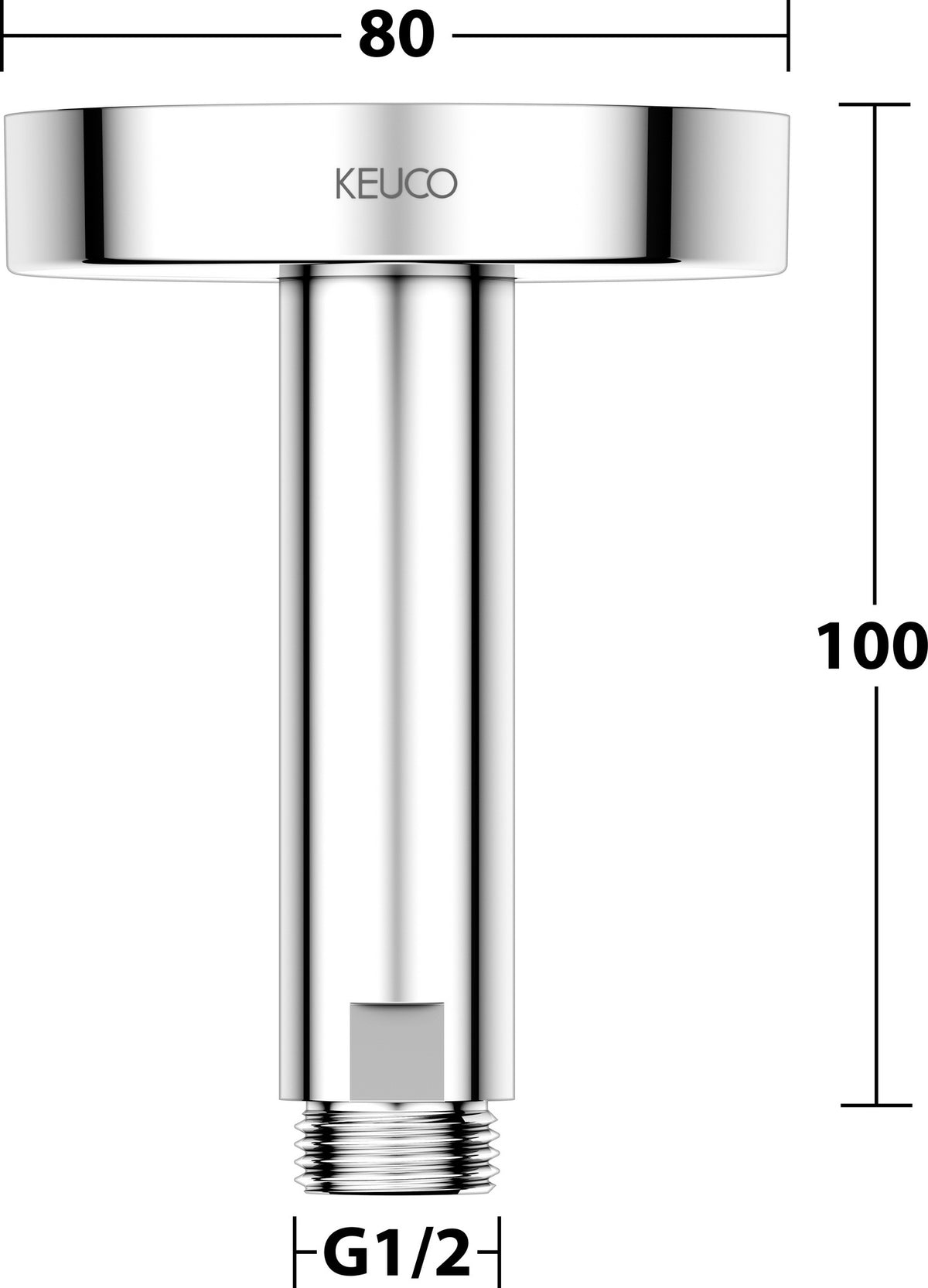 KEUCO Brausearm Elegance 51688, Deckenanschluss, 100 mm, verchromt – Rundes Design für die Deckenmontage