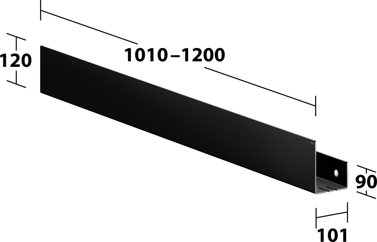 KEUCO Duschablage 24953 auf Maß – 400-600 x 120 x 90 mm, schwarz matt, Aluminium, mit Haken