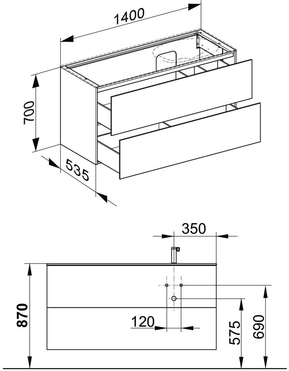 KEUCO Edition 11 Waschtischunterbau 1400 mm anthrazit Glas mit 2 Auszügen