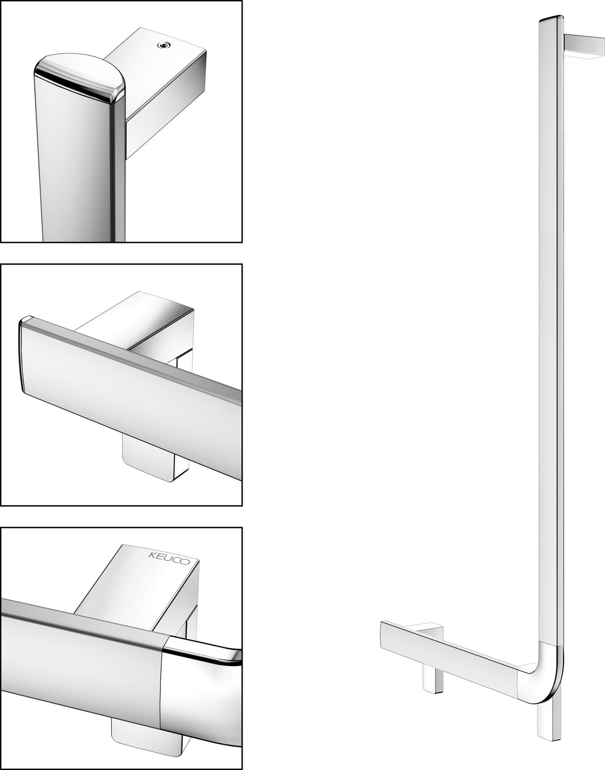KEUCO AXESS Winkelgriff 90° rechts 520/1090 mm verchromt – Barrierefreier Halt für Bad und WC