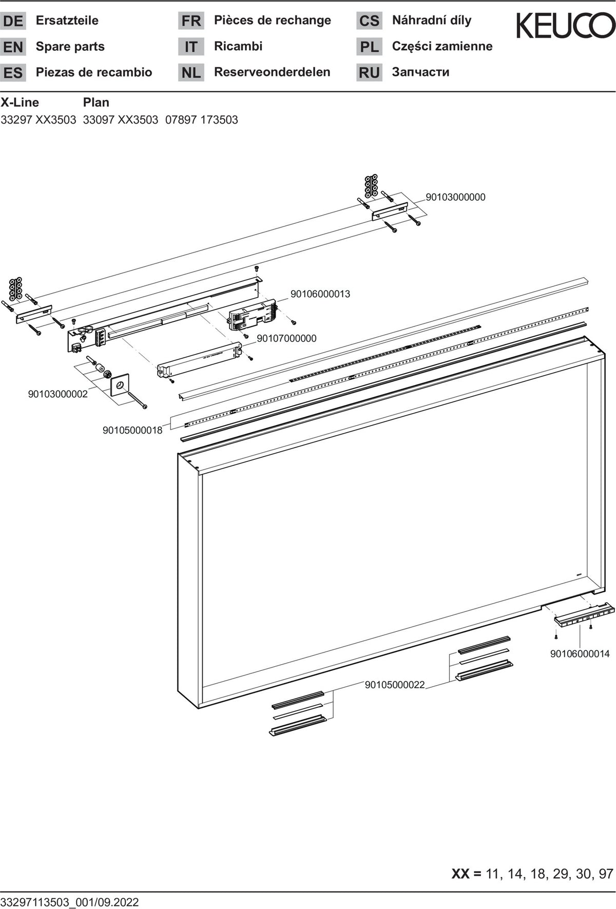 KEUCO Lichtspiegel Plan 07897 – LED-Spiegel mit Touch-Sensorik, 460 x 850 mm, silber-eloxiert