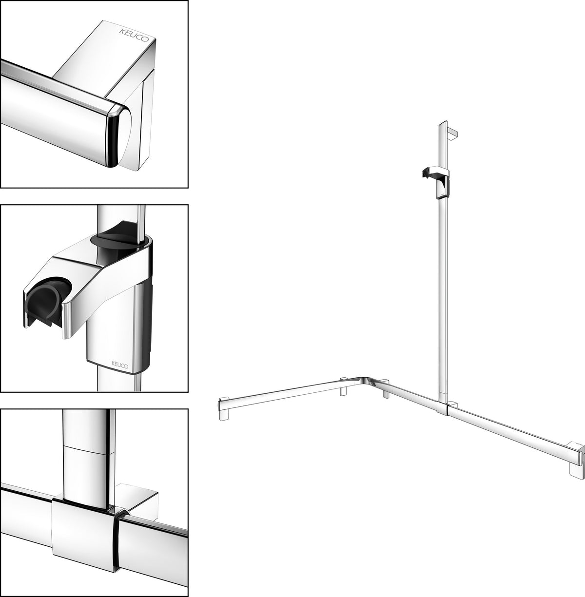 KEUCO AXESS Duschhandlauf 850 mm rechts mit Brausestange, silber-eloxiert