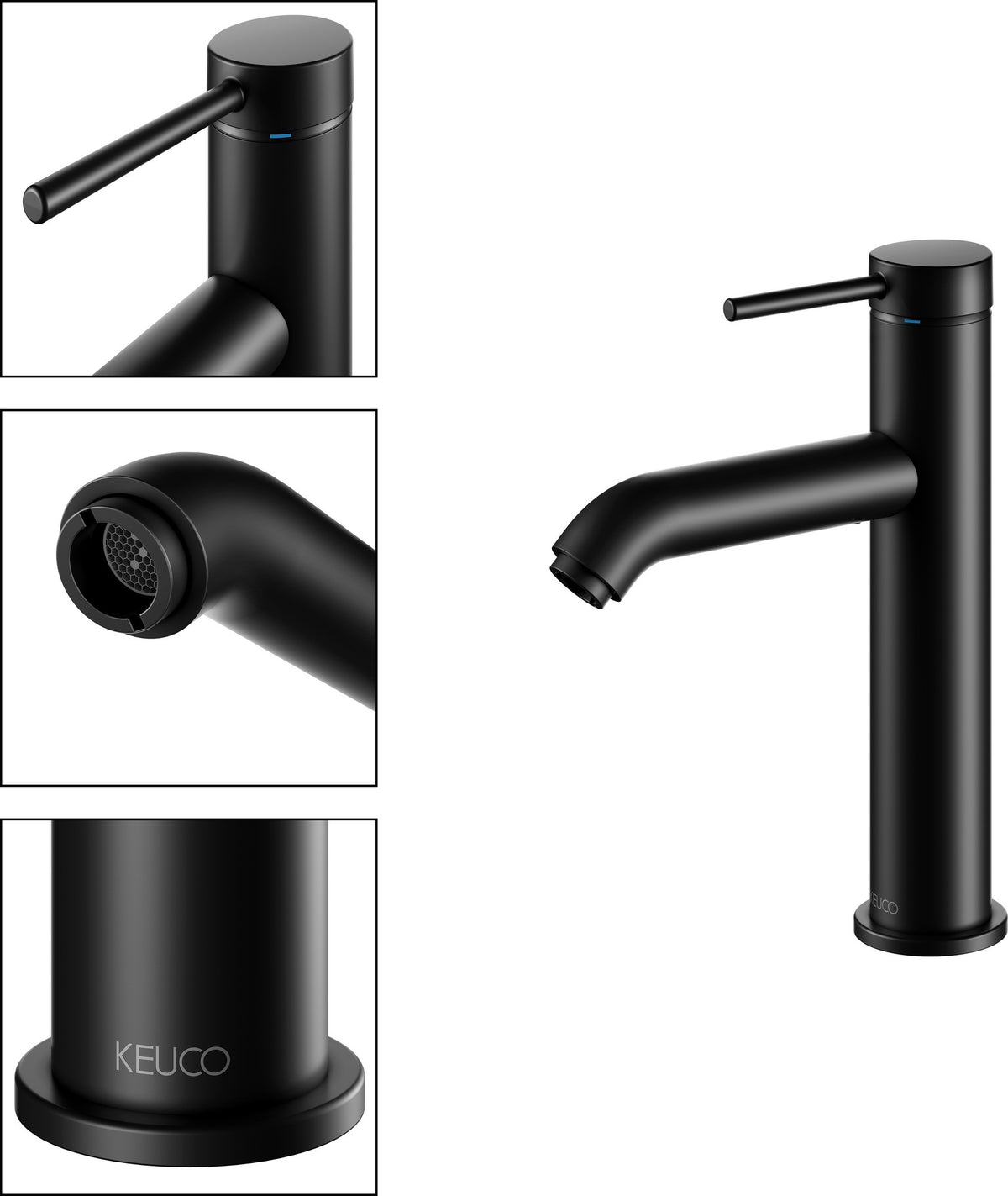 KEUCO IXMO Einhebel-Waschtischmischer 130 Flat, Rosette rund, schwarz matt – ohne Zugstange