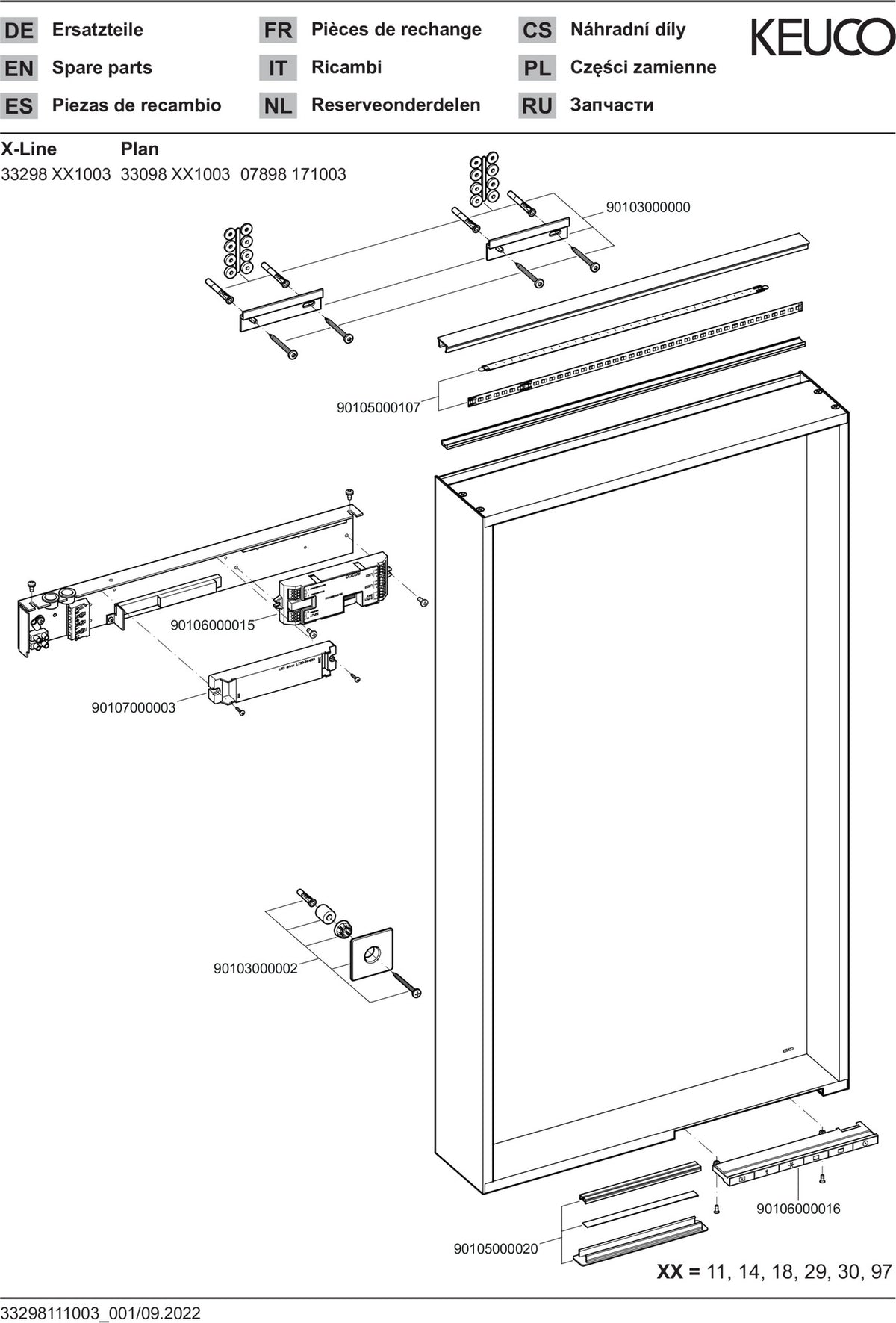 KEUCO X-Line Lichtspiegel mit Spiegelheizung 500 x 700 x 105 mm Vulkanit – LED-Badspiegel