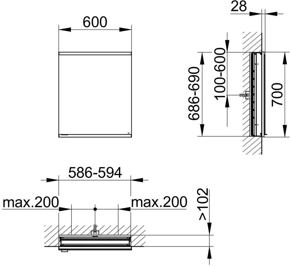 KEUCO Royal Modular 2.0 Spiegelschrank, unbeleuchtet, Wandeinbau, 500 x 700 x 120 mm, silber-eloxiert