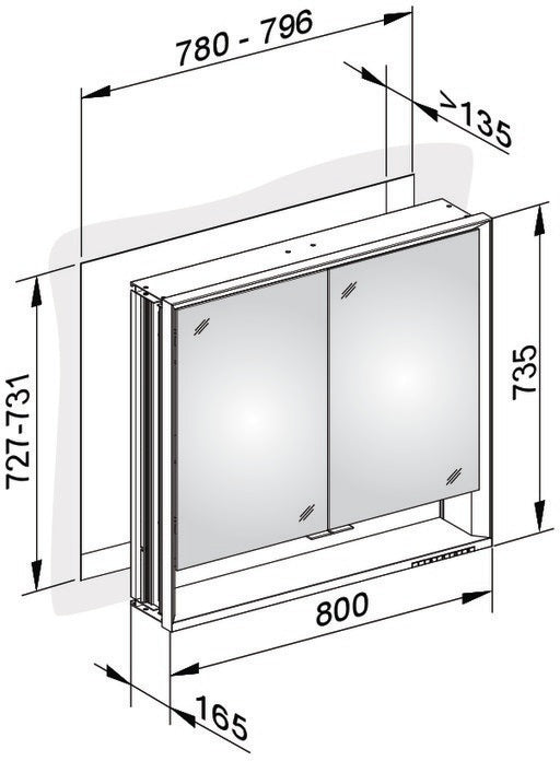 KEUCO Royal Lumos Spiegelschrank 800 mm, Wandeinbau, silber-eloxiert, LED-Beleuchtung