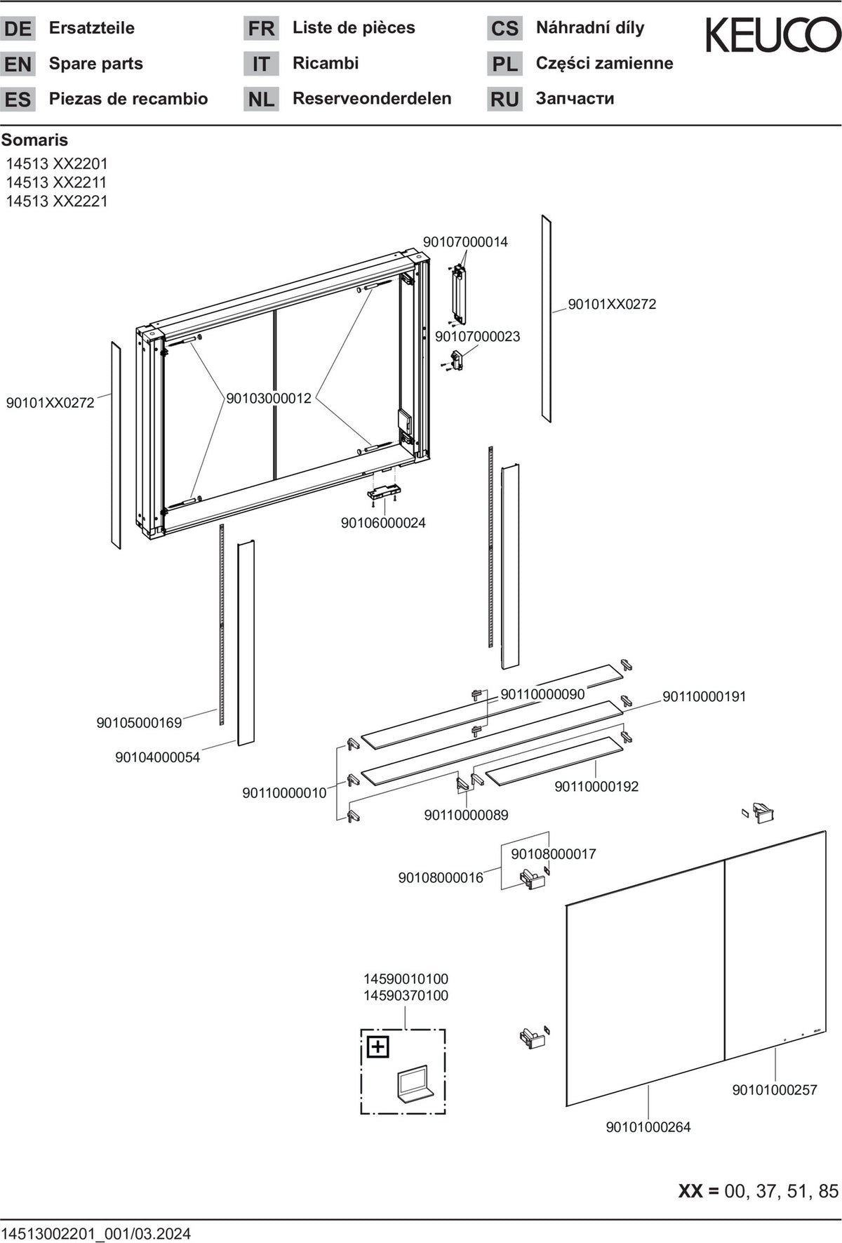 KEUCO SOMARIS Spiegelschrank Wandeinbau 1000 x 710 x 115 mm verspiegelt