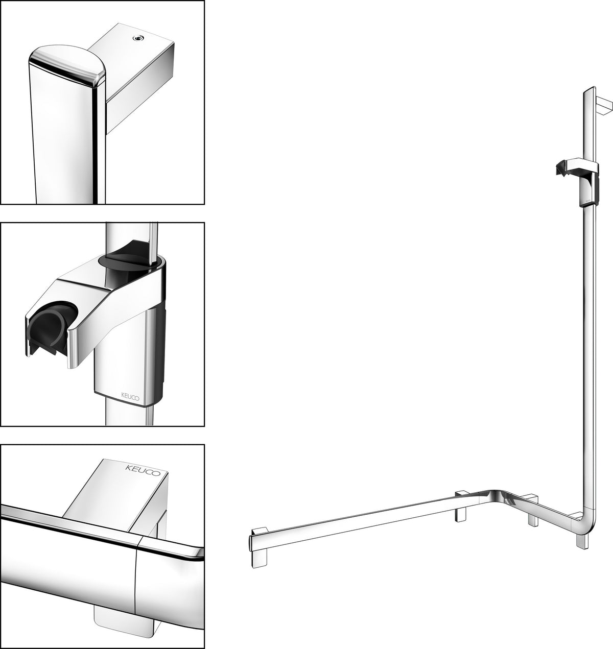 KEUCO AXESS Duschhandlauf 550/531/1301 mm mit Brausestange rechts, silber-eloxiert