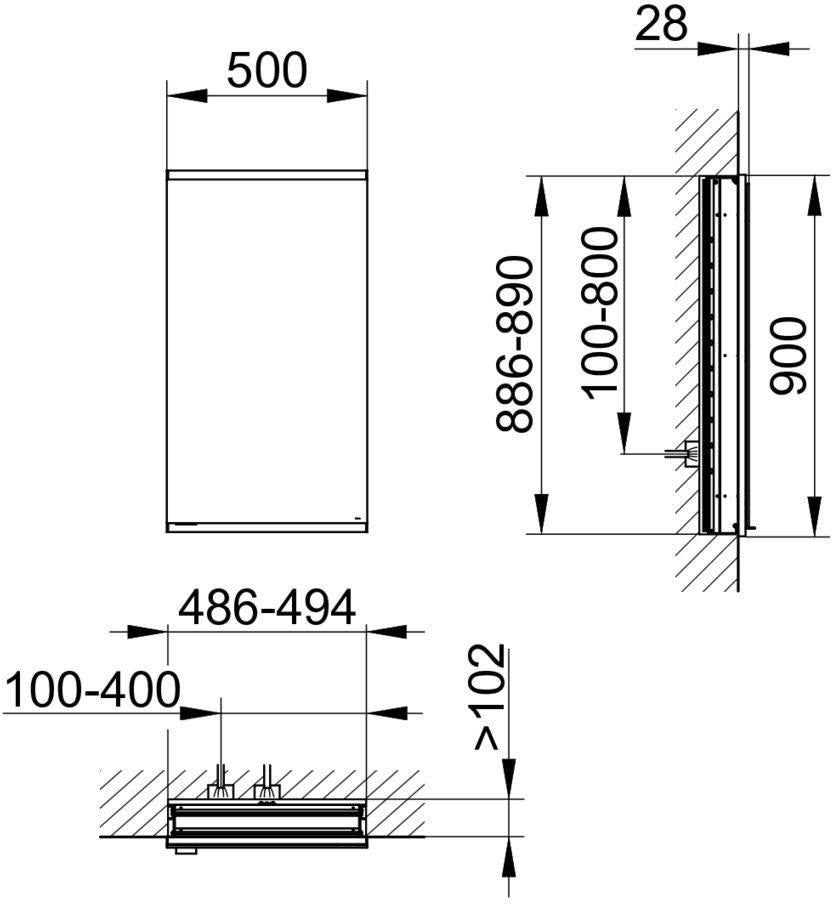 KEUCO Royal Modular 2.0 Spiegelschrank, Wandeinbau, 1 Tür rechts, 500x900x120 mm, silber-eloxiert
