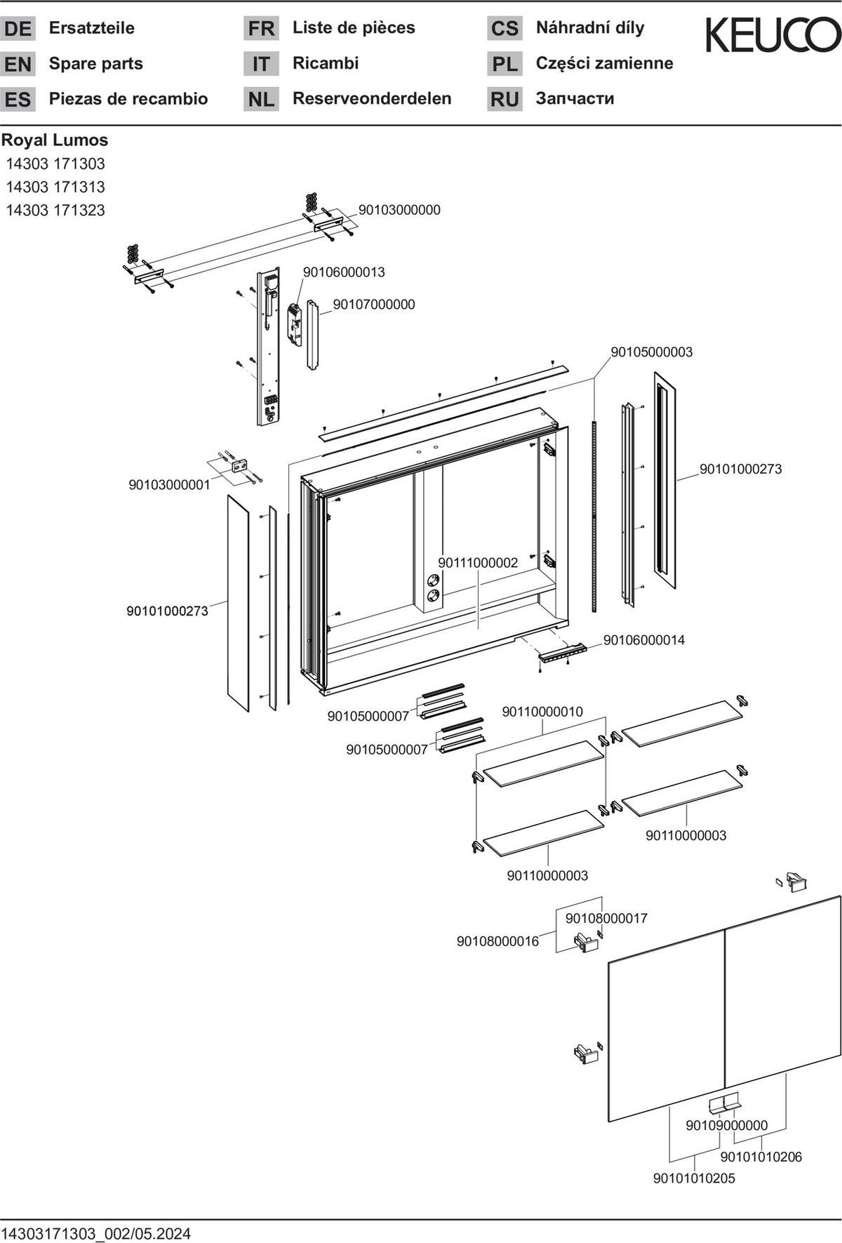 KEUCO Royal Lumos Spiegelschrank 900 mm mit LED-Beleuchtung, 2 Türen, silber-eloxiert