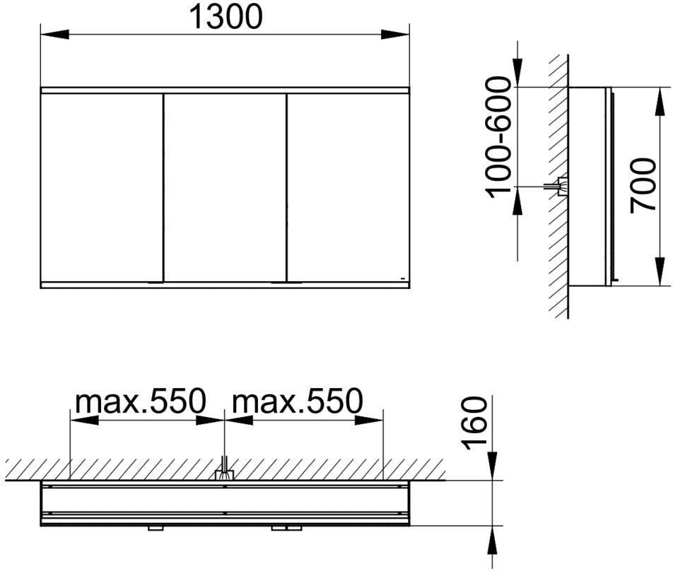 KEUCO Royal Modular 2.0 Spiegelschrank 900 mm, 3 Türen, 1 Steckdose, USB, silber-eloxiert