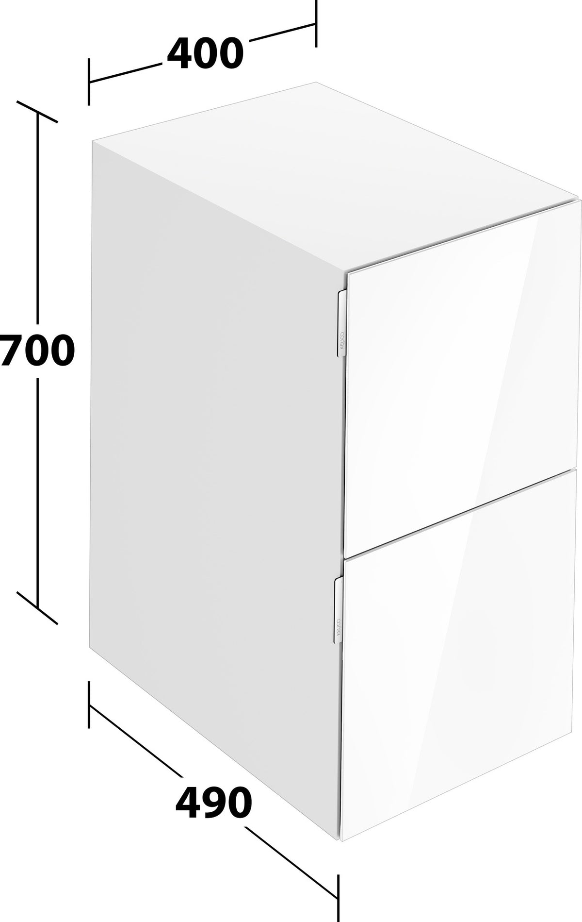 KEUCO Edition 11 Art Sideboard 400 mm mit 2 Auszügen und Beleuchtung – Weiß / Glas Weiß