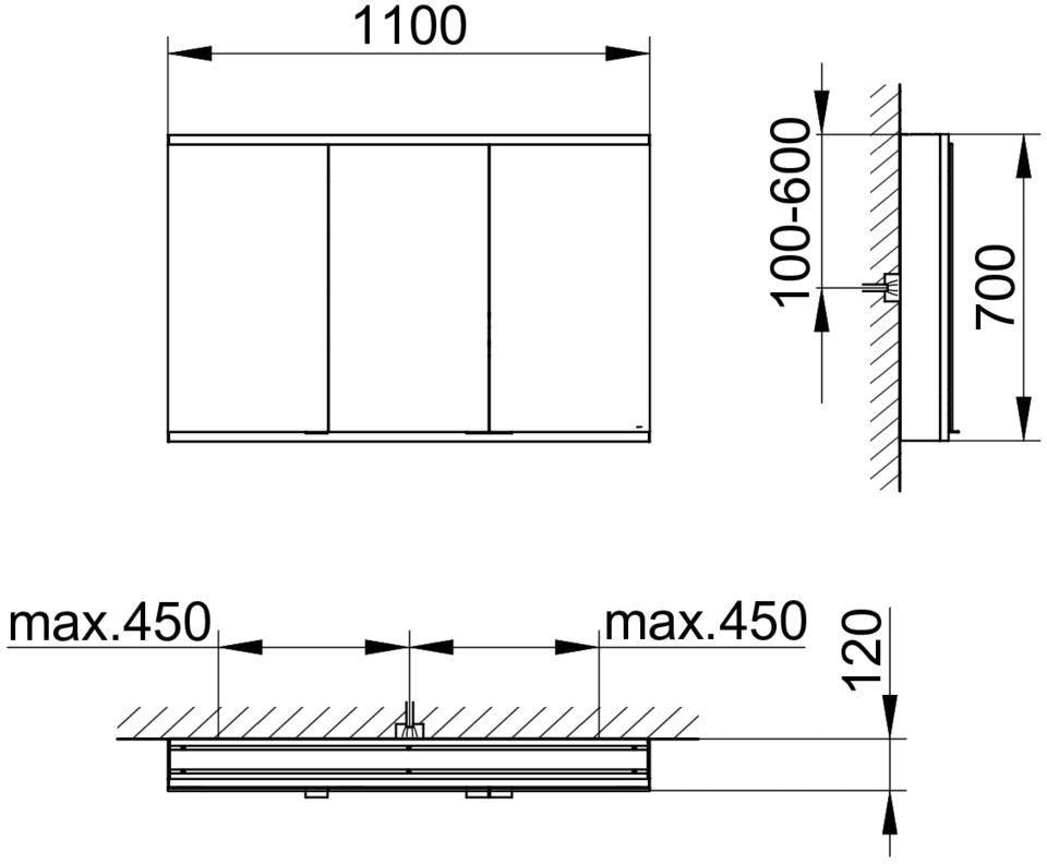 KEUCO Royal Modular 2.0 Spiegelschrank 900 mm, 3 Türen, LED Ober- und Unterbeleuchtung, silber-eloxiert