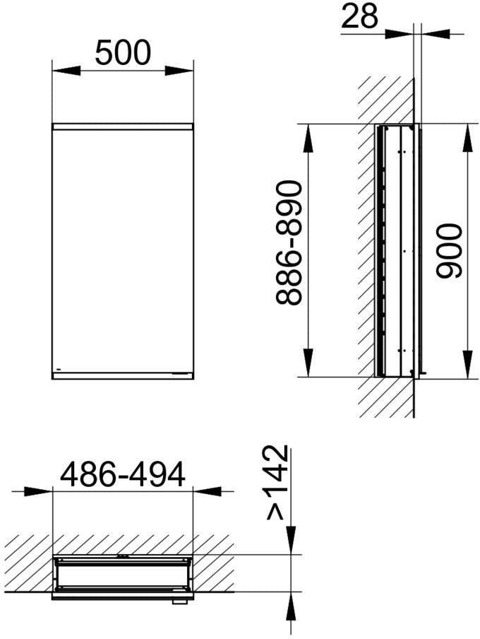 KEUCO Royal Modular 2.0 Spiegelschrank, unbeleuchtet, Wandeinbau, 500 mm, silber-eloxiert