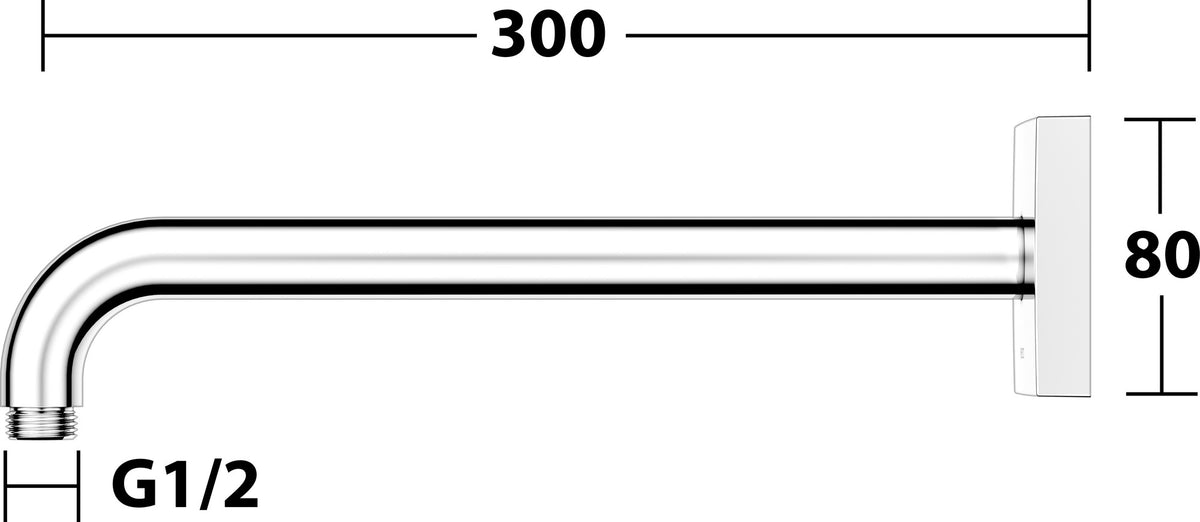 KEUCO Brausearm Edition 300, Wandanschluss, 300 mm, verchromt – Eckige Form, Metall