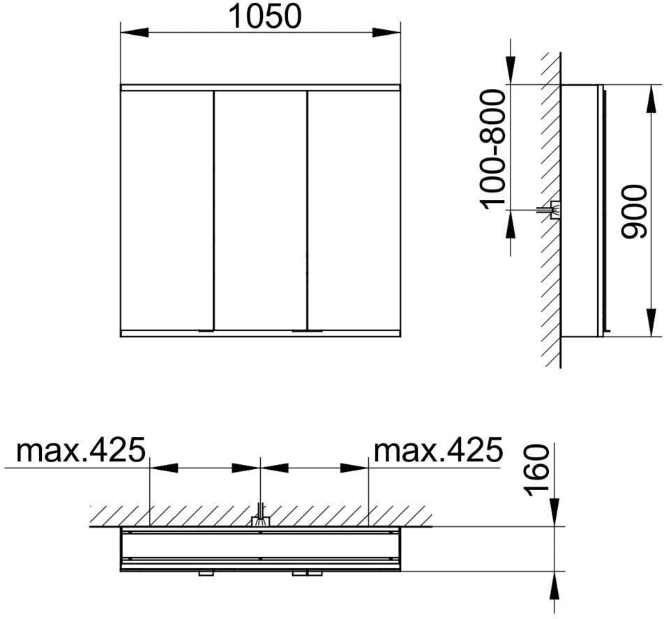 KEUCO Royal Modular 2.0 Spiegelschrank, unbeleuchtet, 3 Türen, 1050 mm, silber-eloxiert