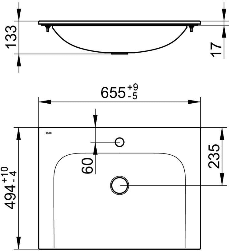KEUCO X-Line Keramik-Waschtisch 655 mm weiß ohne Hahnlochbohrung mit CleanPlus