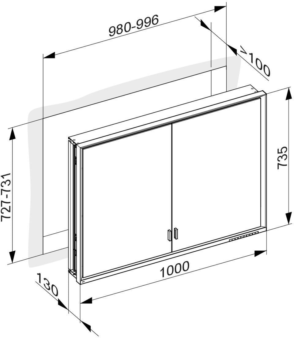 KEUCO Royal Lumos Spiegelschrank Wandeinbau 1000 x 735 x 130 mm silber-eloxiert mit Ablagefach