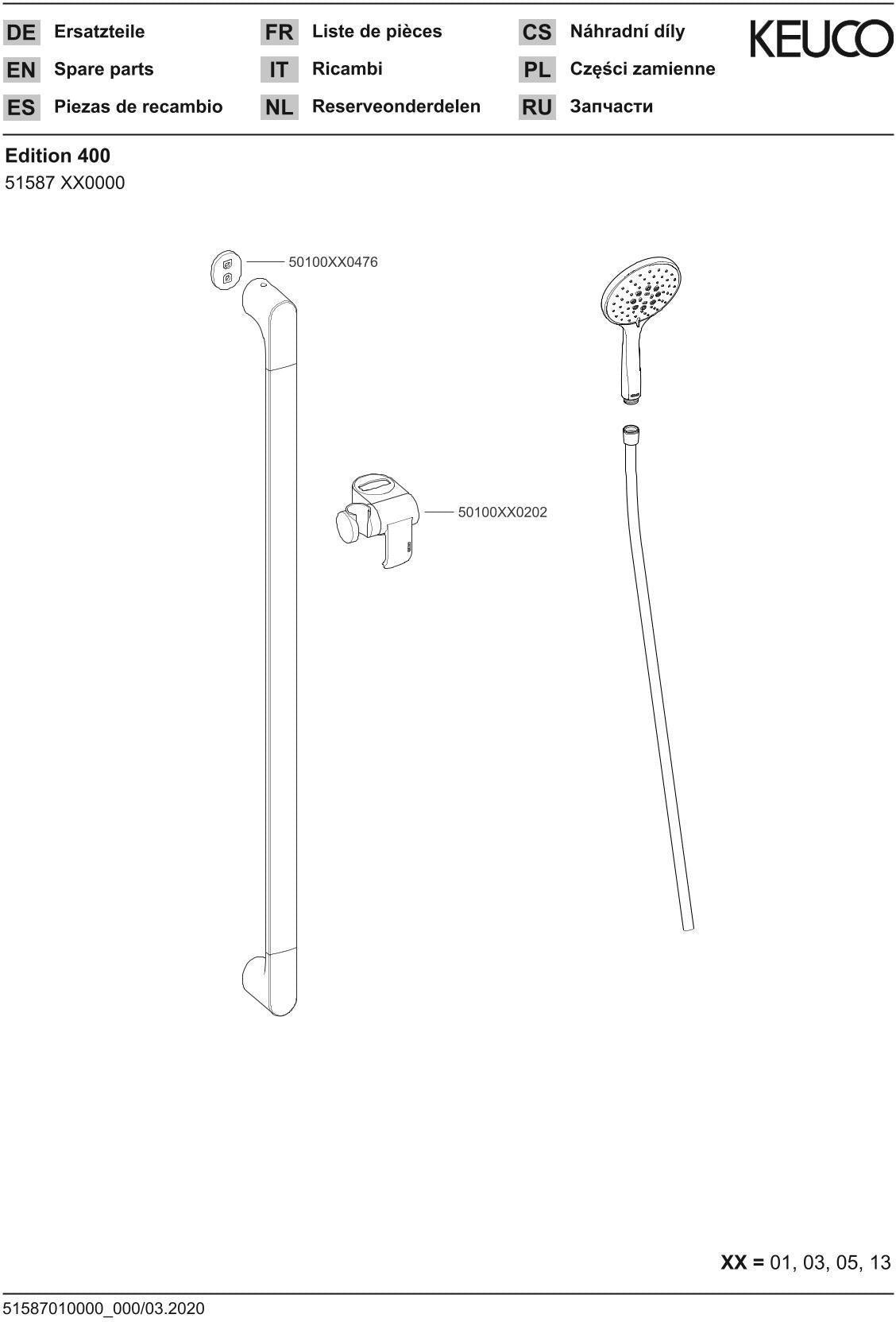 KEUCO Edition 400 Brause-Set 900 mm verchromt mit Handbrause, 3 Strahlarten und Brauseschlauch