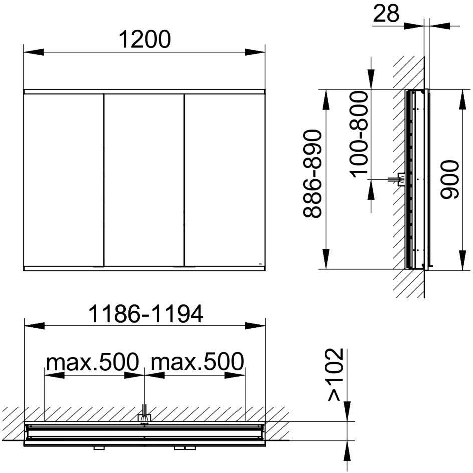 KEUCO Royal Modular 2.0 Spiegelschrank LED beleuchtet 900 mm Wandeinbau silber-eloxiert