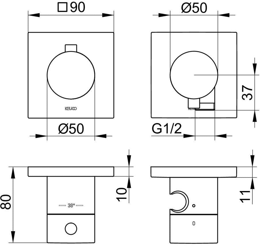 KEUCO Edition 11 Thermostatarmatur Unterputz 2-Wege schwarzchrom gebürstet