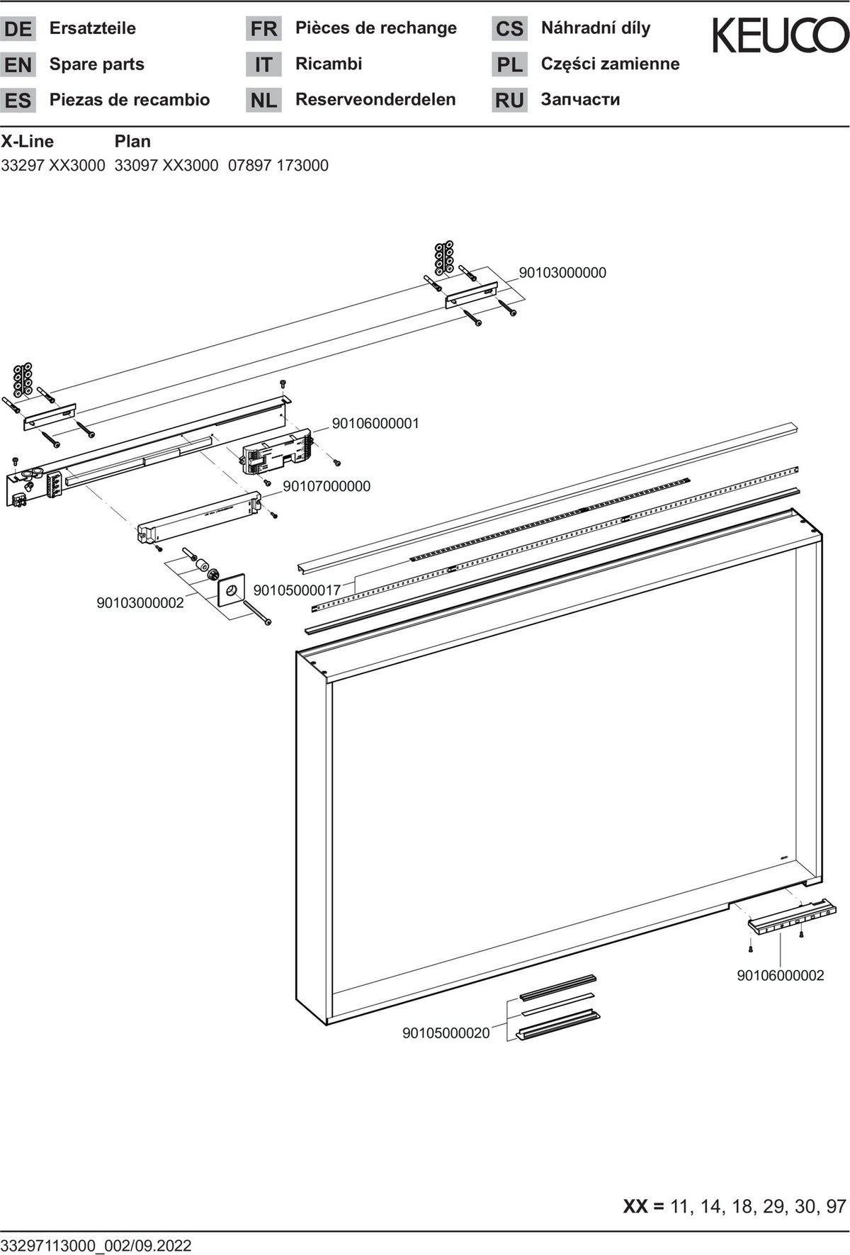 KEUCO X-Line Lichtspiegel 460x850mm anthrazit – LED, Touch-Sensor, A++