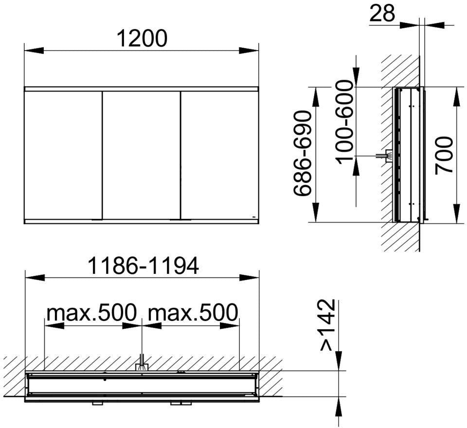 KEUCO Royal Modular 2.0 Spiegelschrank beleuchtet 900 mm, 2 Steckdosen, silber-eloxiert