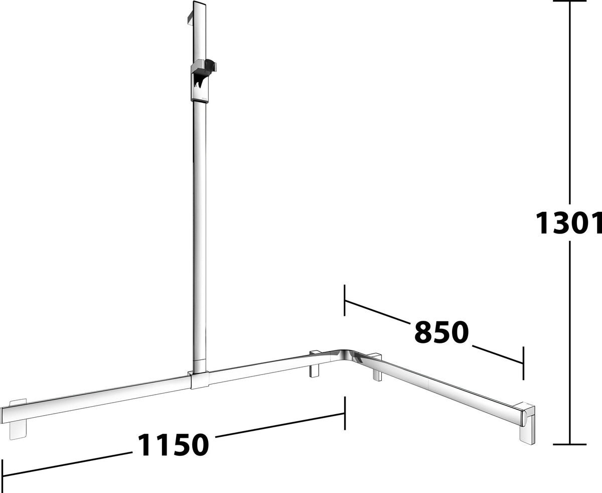 KEUCO AXESS Duschhandlauf 850 mm rechts mit Brausestange, silber-eloxiert