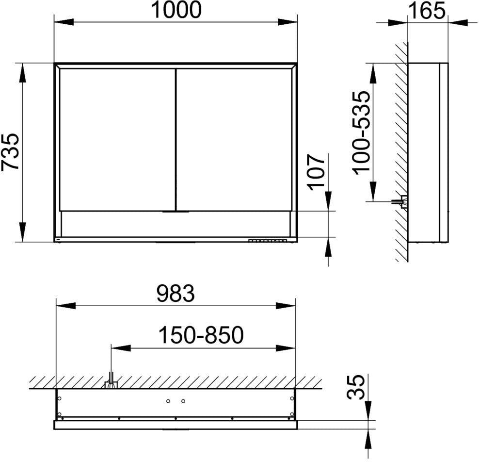 KEUCO Royal Lumos Spiegelschrank 1000 mm, LED-Beleuchtung, silber-eloxiert, 2 Türen