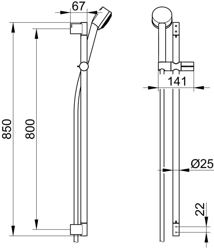 KEUCO Plan blue Brause-Set verchromt – Brausestange 850 mm, Handbrause mit 3 Strahlarten & Schlauch 1600 mm
