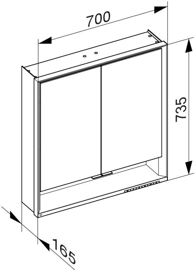 KEUCO Royal Lumos Spiegelschrank 700 mm mit Beleuchtung und Ablagefach, silber-eloxiert