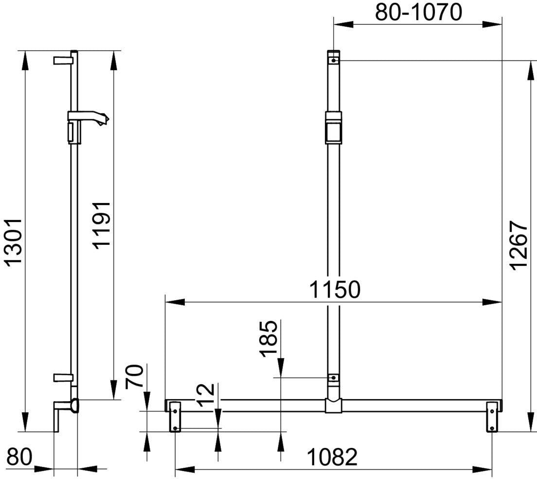 KEUCO Duschhandlauf AXESS 35014, silber-eloxiert, 1000/1301 mm, mit Brausestange
