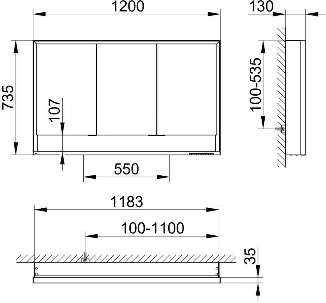 KEUCO Royal Lumos Spiegelschrank 1200 mm mit Spiegelheizung, silber-eloxiert, Ablagefach