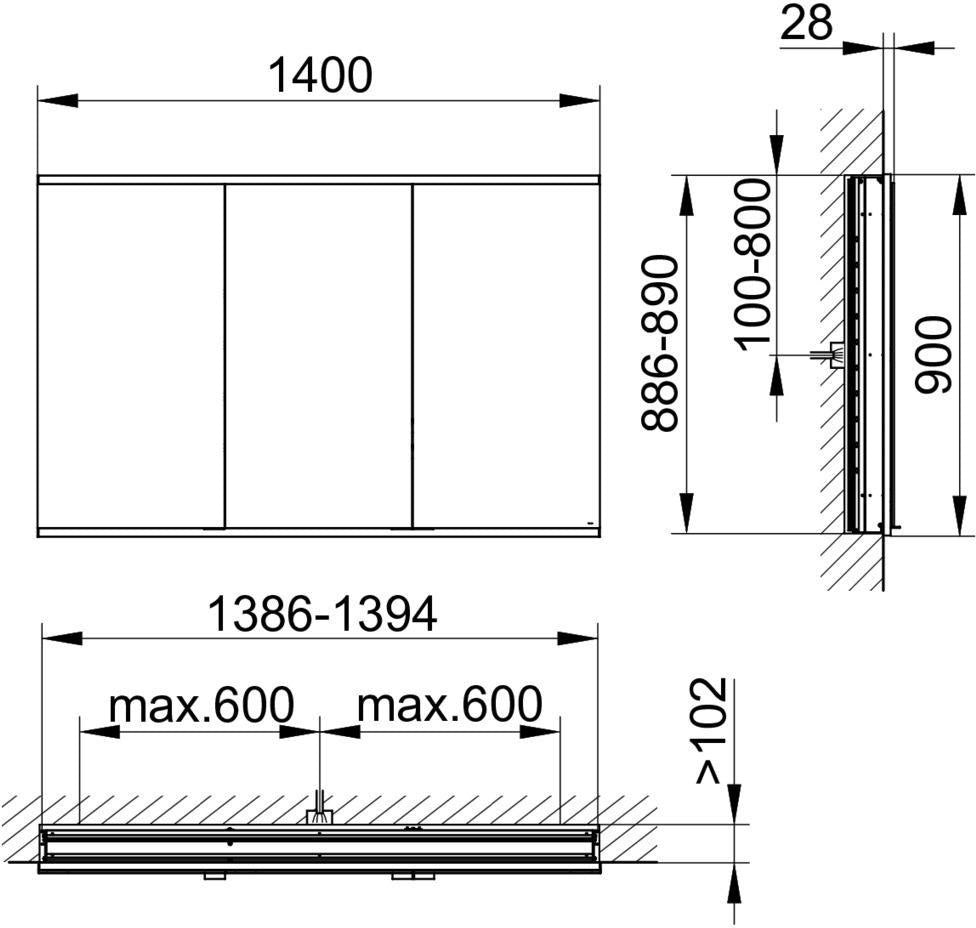 KEUCO Royal Modular 2.0 Spiegelschrank LED beleuchtet 900 mm Wandeinbau silber-eloxiert