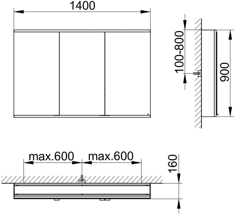 KEUCO Royal Modular 2.0 Spiegelschrank 900 mm, 3 Türen, silber-eloxiert, ohne Beleuchtung